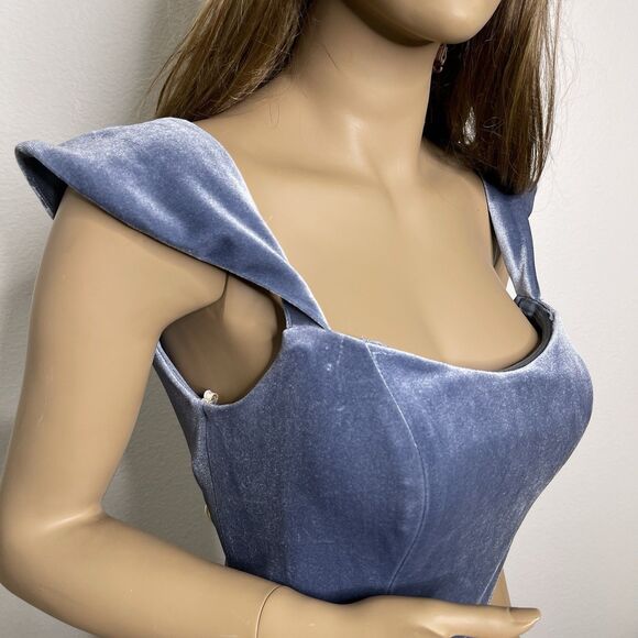 BHLDN Jenny Yoo Evening Dress Sz 10 Long Issa Blue Velvet Off Shoulder Gown $290 - Picture 7 of 16